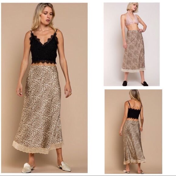 LEOPARD Print Maxi Skirt with Scalloped Lace Hem - Picture 7 of 16